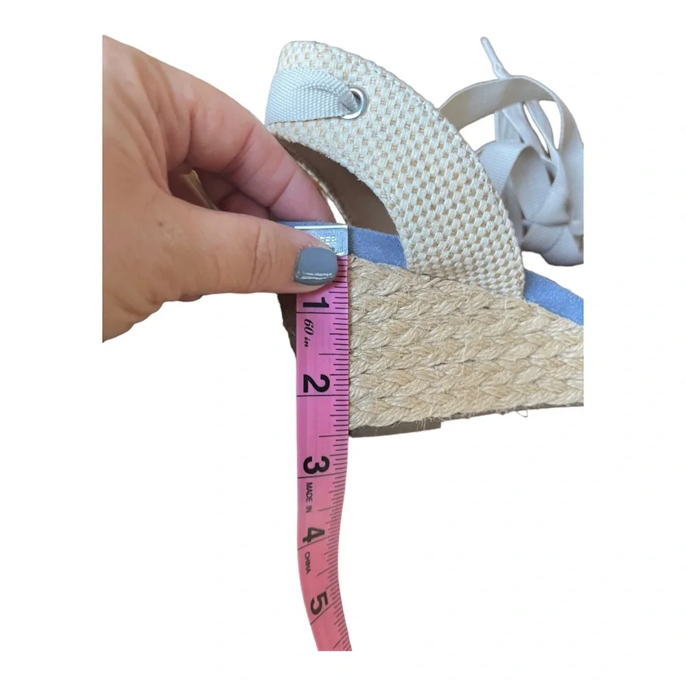 Vionic Espadrille Wedges Strappy Tie Aruba Maris Blue and Khaki